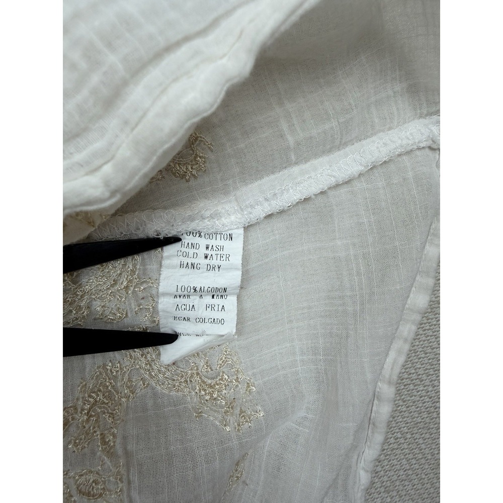 Monoreno Women's Embroidered Ivory Tunic‎ Blouse Size L Semi-Sheer Zip Romantic - Picture 8 of 16
